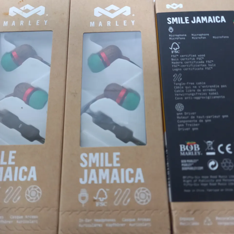 LOT OF 7 BOXED AS NEW MARLEY SMILE JAMAICA IN EAR HEADPHONES