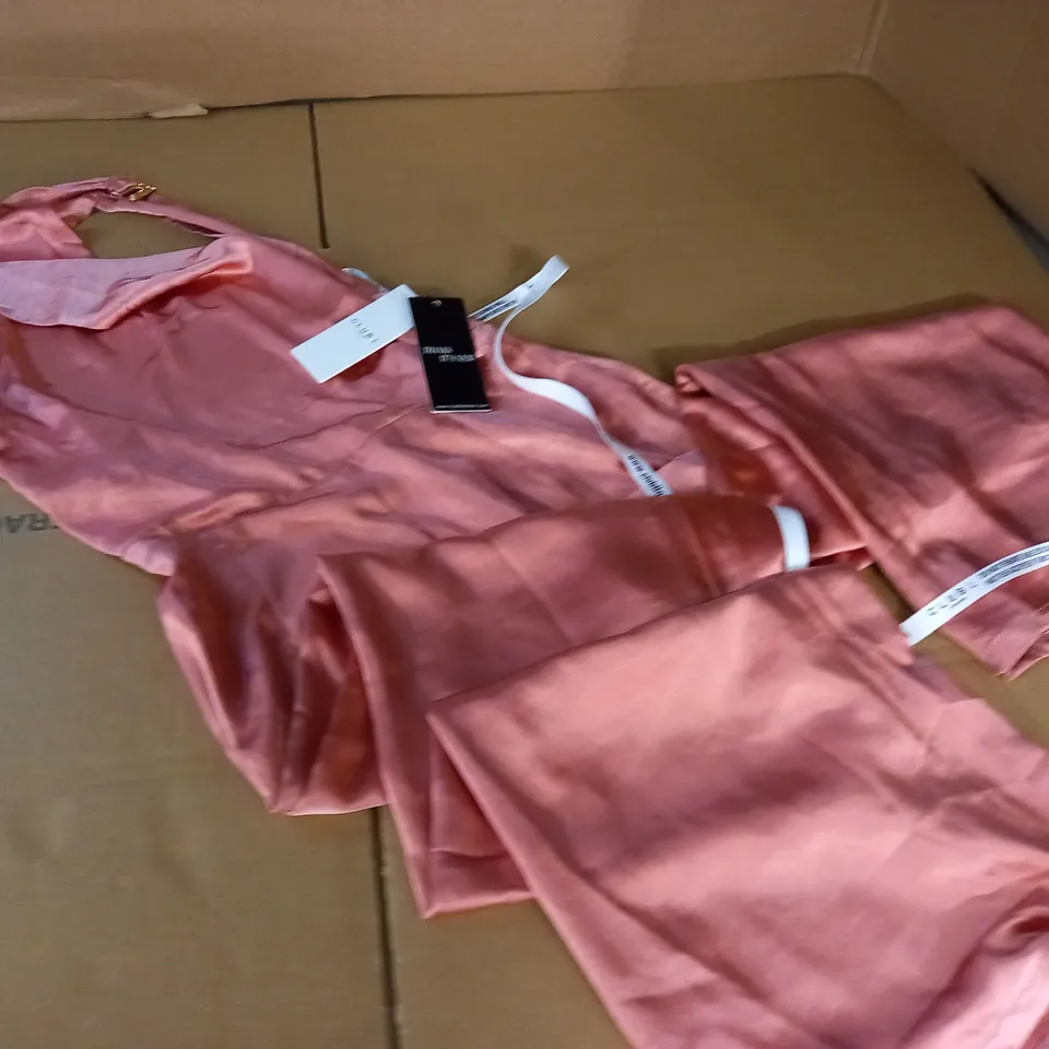 CLUB OF LONDON CORAL HALTER WRAP JUMPSUIT IN CORAL - UK 10