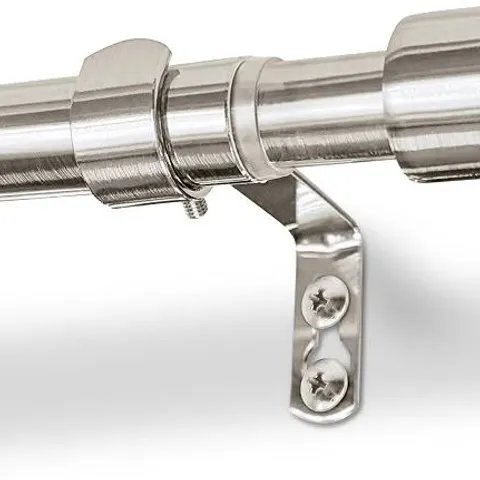 BOXED HARBOUR HOUSEWARES EXTENDABLE METAL CURTAIN POLE WITH BRACKETS - 77 TO 250CM - BRUSHED NICKEL