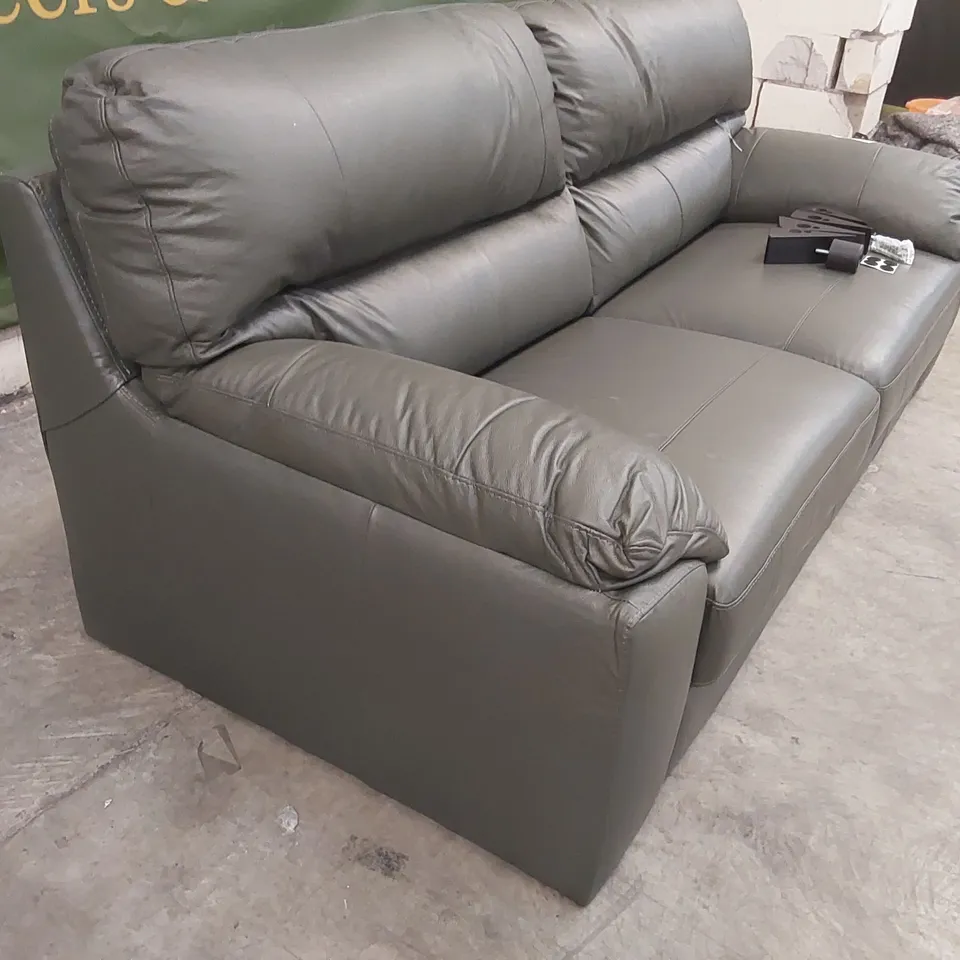 QUALITY DESIGNER AMBROSE LEATHER 3 SEATER SOFA - ELEPHANT GREY 