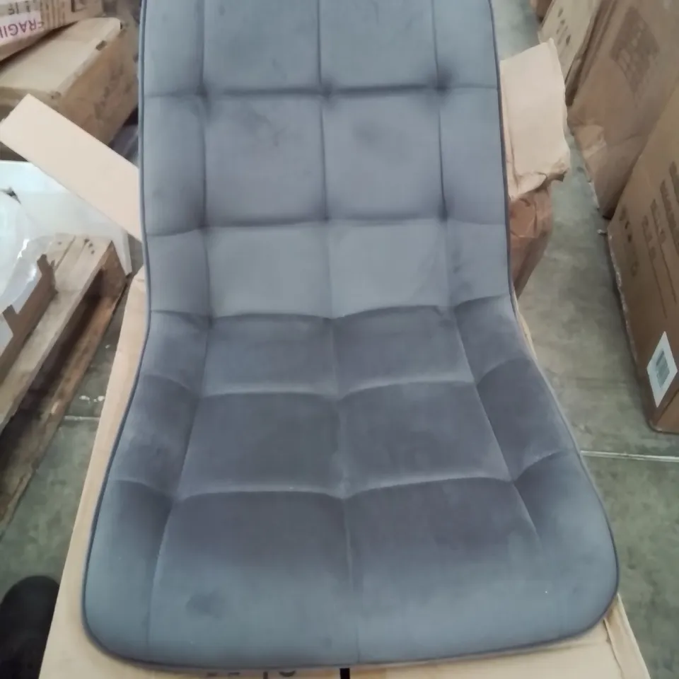 A BOXED PAIR OF DARK GREY SOFT VELVET UPHOLSTERED SIDE/DINING CHAIRS 