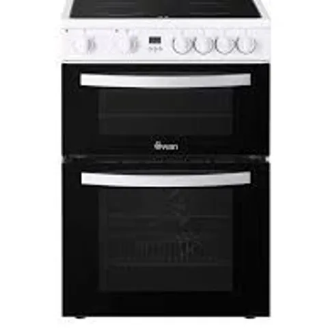 BOXED SWAN SX16730W 60CM ELECTRIC DOUBLE OVEN CERAMIC HOB COOKER - WHITE