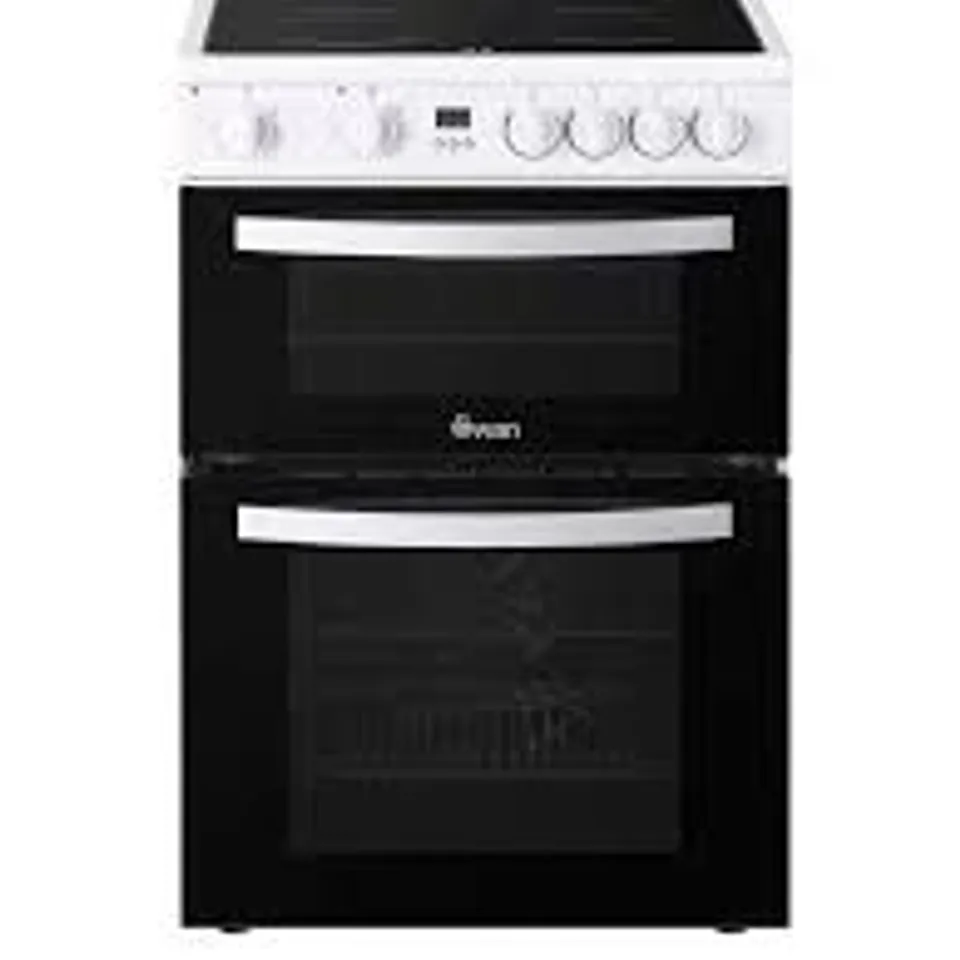 BOXED SWAN SX16730W 60CM ELECTRIC DOUBLE OVEN CERAMIC HOB COOKER - WHITE