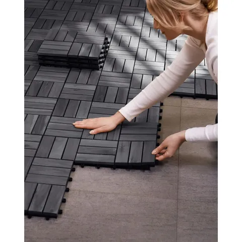 BOXED APPROXIMATELY 30PCS 30CM L X 30CM W FSC CERTIFIED ACACIA WOOD INTERLOCKING DECK TILES 