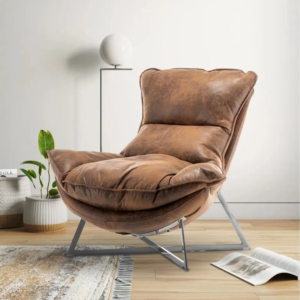 BOXED FAIRGROUND UPHOLSTERED ACCENT CHAIR - BROWN