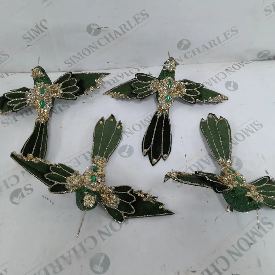 DECORATIVE BIRD CLIPS - EMERALD/GOLD X4 