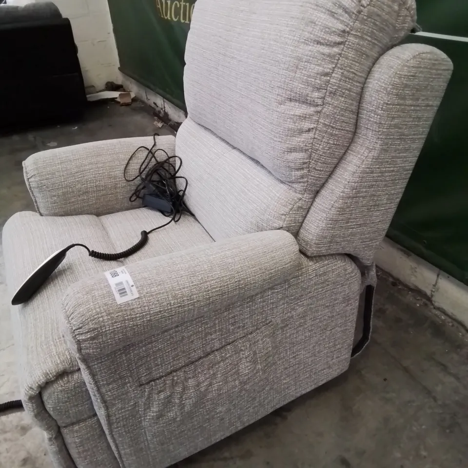QUALITY BRITISH DESIGNER G PLAN POWER RISE & RECLINING EASY CHAIR LIGHT GREY FABRIC 