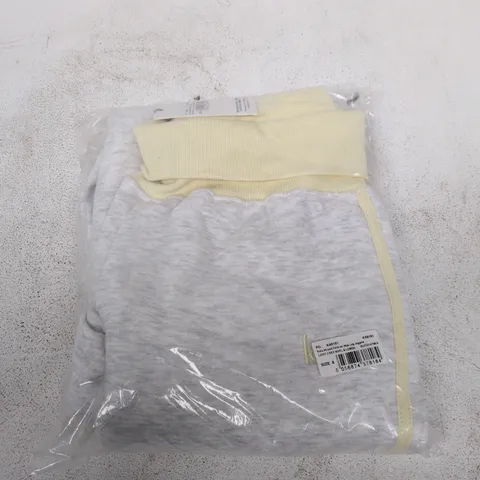 KAIA STRIPED FOLDOVER WIDE-LEG JOGGERS – LIGHT GREY MARL & LEMON, UK SIZE 8