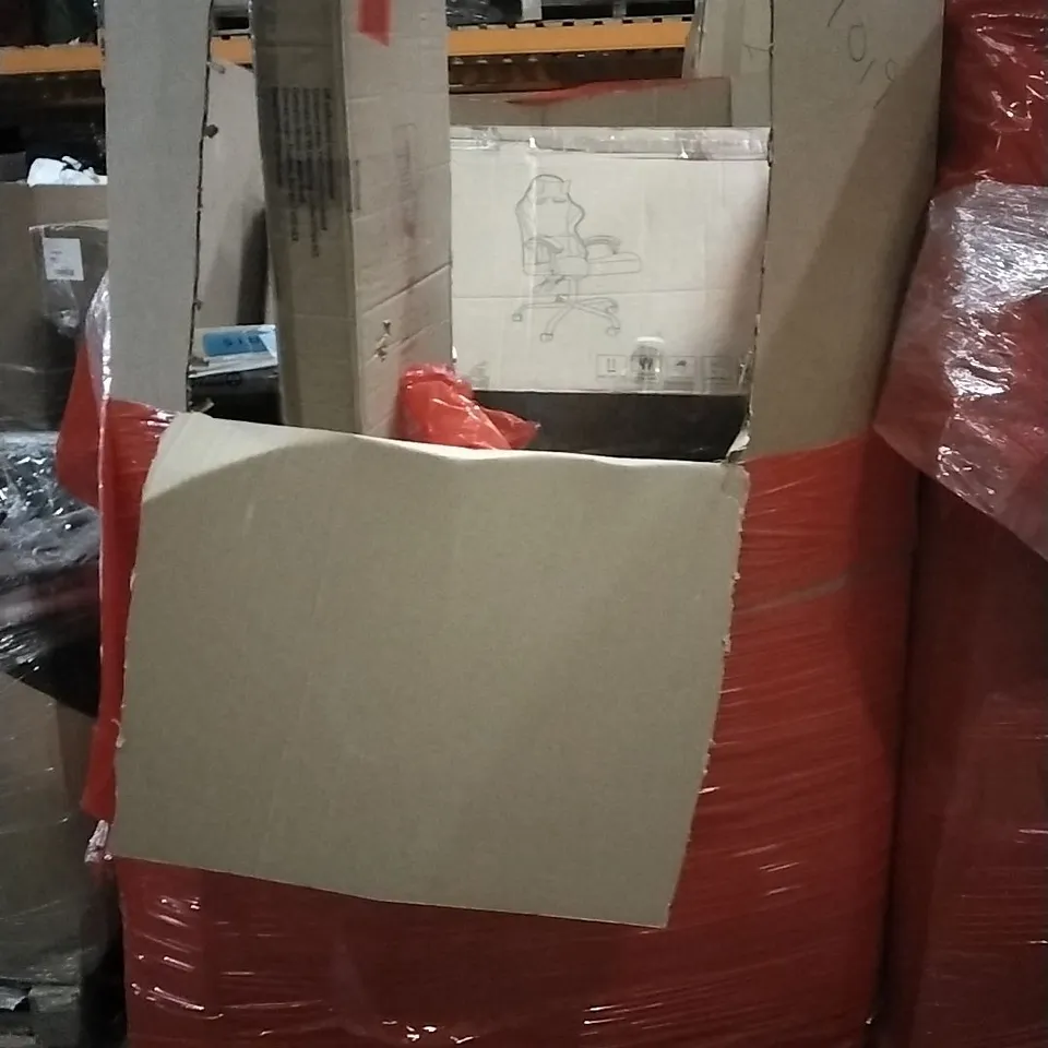 PALLET OF HOUSEHOLD ITEMS TO INCLUDE DECK THE HALLS TREE,LUXURY SHOWER PANEL,SCALES,FOLDING TRAMPOLINE AND OTHER ASSORTED ITEMS...