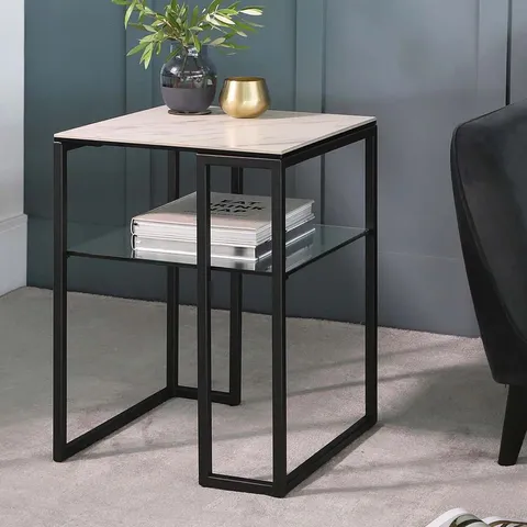 BOXED DANETTI GEORGIA WHITE MARBLED EFFECT CERAMIC SIDE TABLE