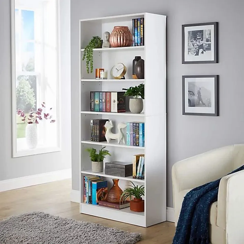 BOXED HOME SOURCE CLARA 6 SHELF WHITE BOOKCASE