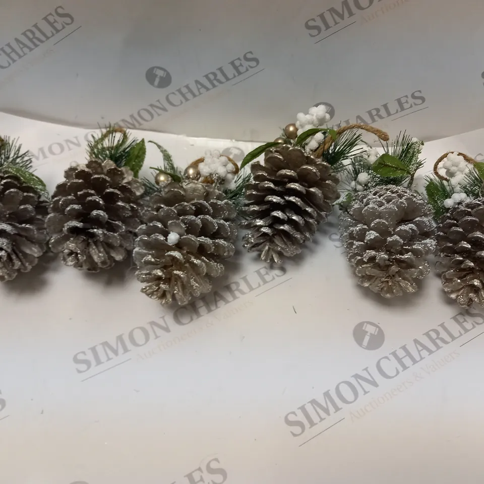 SET 6 FROSTED PINECONE TREE ORNAMENTS RRP £15.99