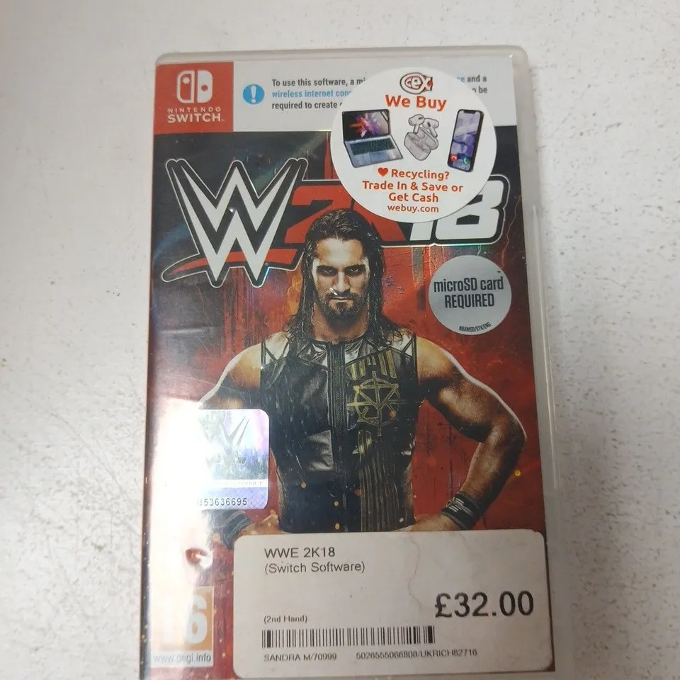 WWE 2K18 – NINTENDO SWITCH GAME CARD IN CASE