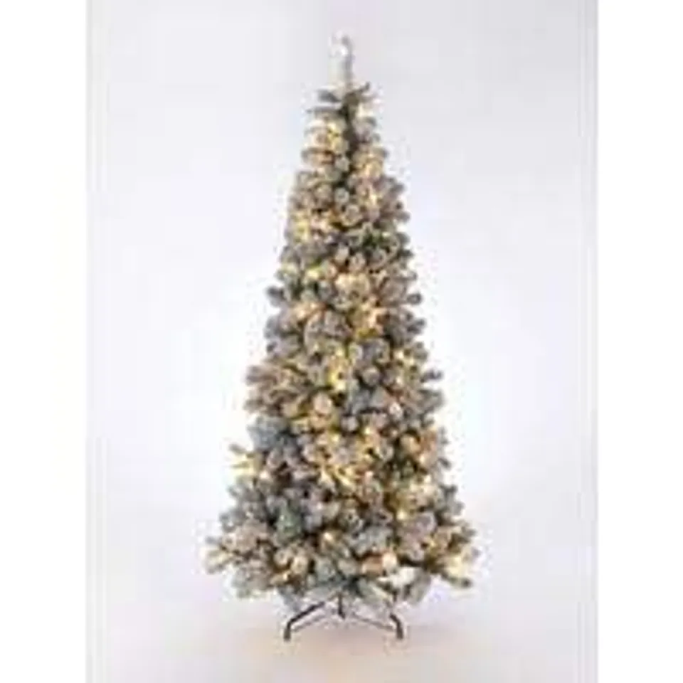 BOXED PRE-LIT 7.5ft SLIM FLOCKED EMPEROR CHRISTMAS TREE 