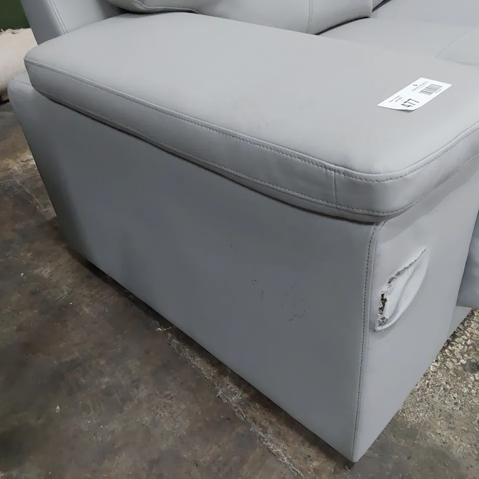 DESIGNER TWO SEATER SOFA LIGHT GREY LEATHER 