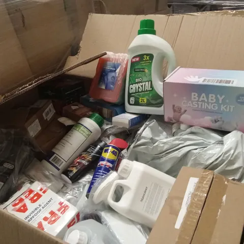 PALLET TO CONTAIN A LARGE ASSORTMENT OF LIQUID BASED PRODUCTS TO INCLUDE; LAUNDRY CLEANER, WD-40, DRIVEWAY CLEANER, FREEZER BLOCKS, AIRBRUSH PAINT ETC 