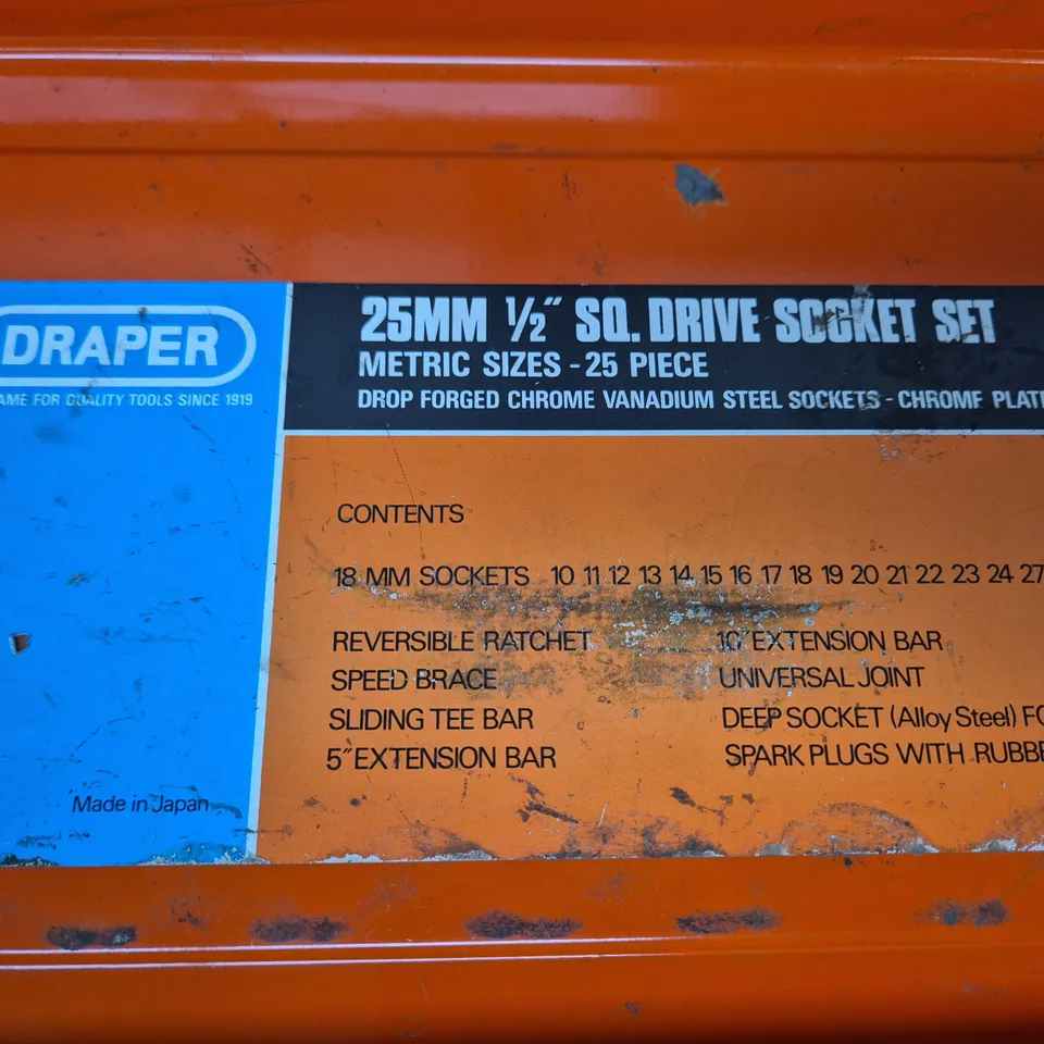 DRAPER 25MM 1/2" DRIVE SOCKET SET – 25 PIECE