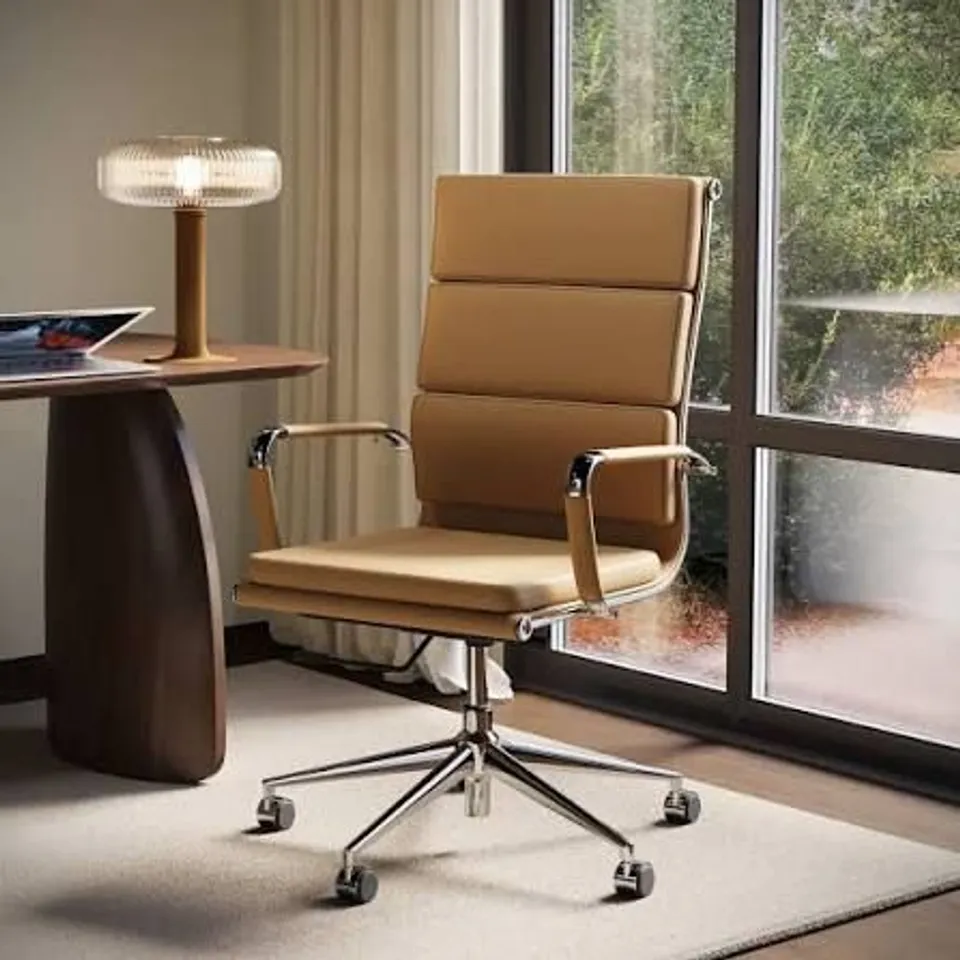 BOXED TAN FAUX LEATHER HIGH BACK OFFICE SWIVEL CHAIR - BENSON SKU: BEN002