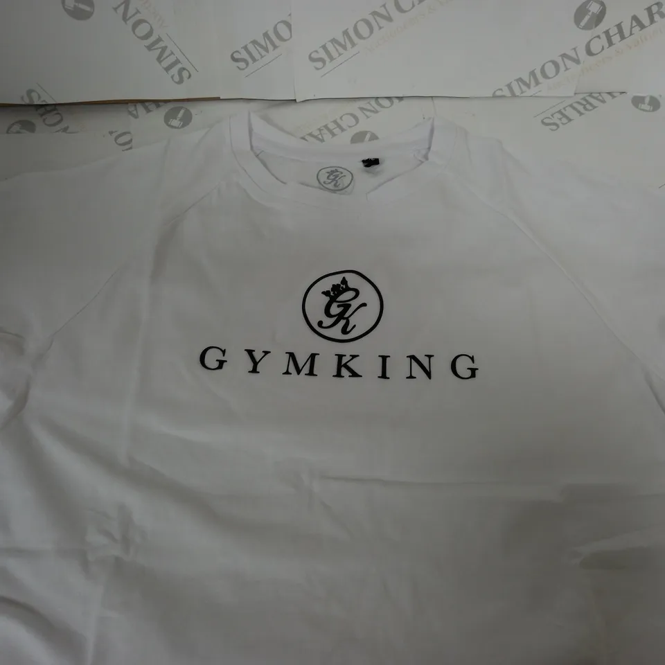 GYM KING PLAIN WHITE LOGO T-SHIRT - LARGE