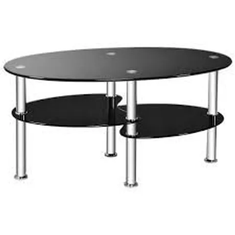 BOXED COSTWAY 3-TIERS TEMPERED GLASS COFFEE TABLES WITH 2 SHELVES - BLACK