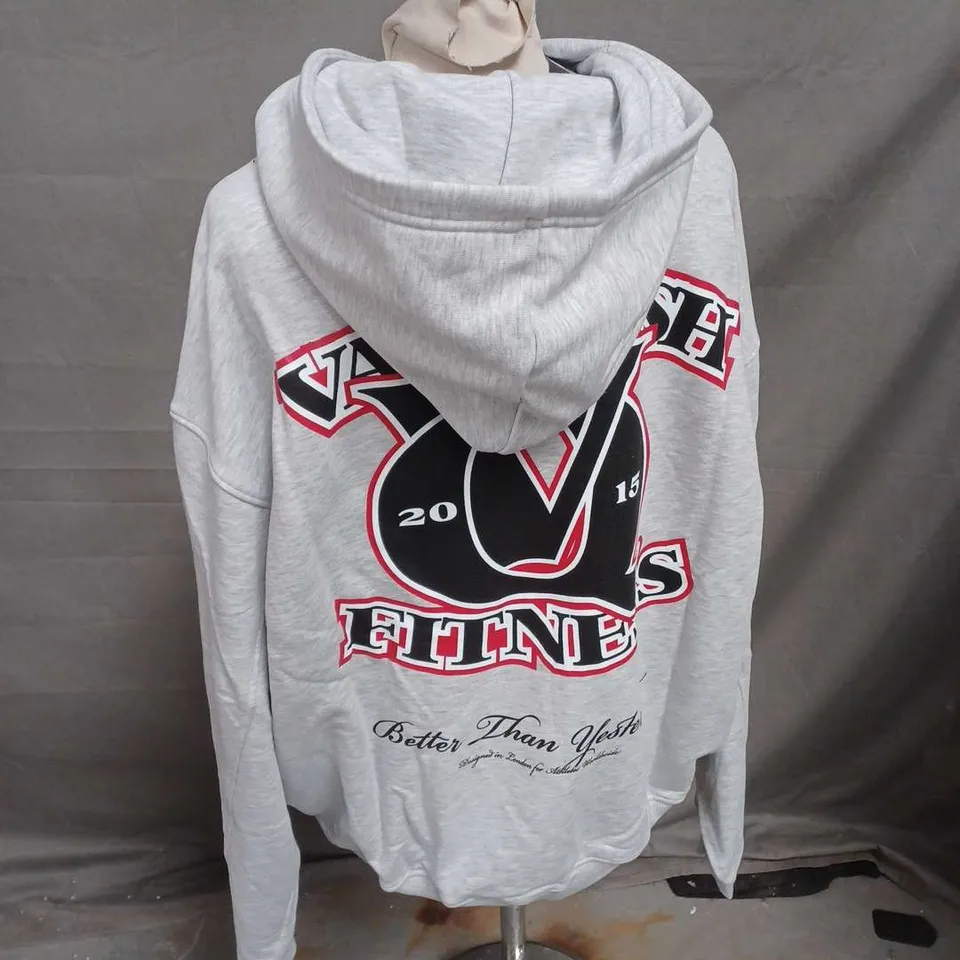 VANQUISH INTERLOCK OVERSIZED PULLOVER HOODIE IN LIGHT GREY SIZE L