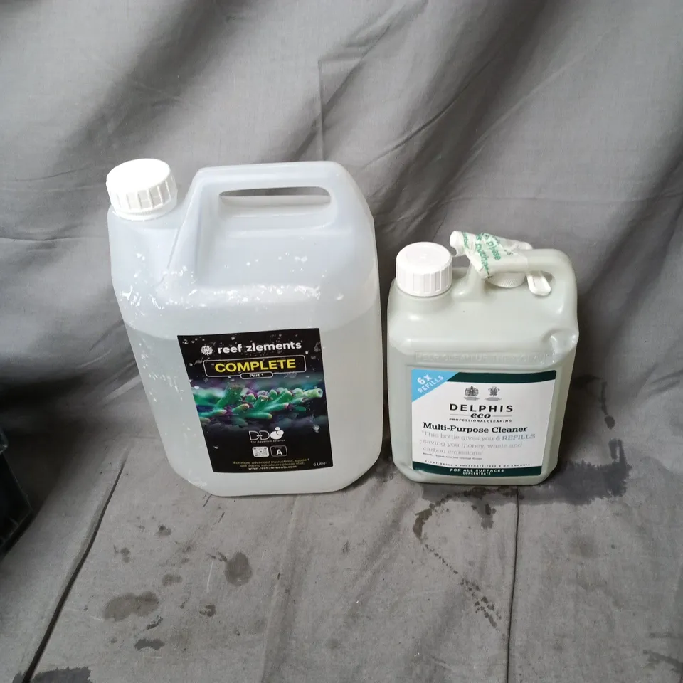 4 X ASSORTED HOUSEHOLD ITEMS INCLUDING DELHPIS ECO MULTI PURPOSE CLEANER 2L AND REEF ZLEMENTS COMPLETE PART 1 5L