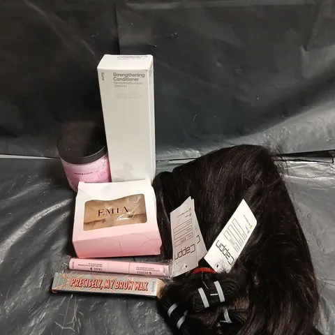 APPROXIMATEY 20 ASSORTED HEALTH AND BEAUTY PRODUCTS TO INCLUDE - CAPPN HAIR EXTENSIONS - SNOW PIXIE WHIPPED SOAP - BENEFIT BROW WAX IN 2.5 - ETC