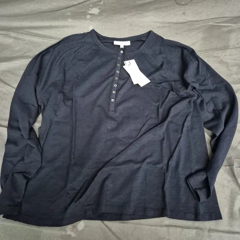 THE WHITE COMPANY NAVY ORGANIC COTTON RELAXED HENLEY TOP – WOMEN'S M