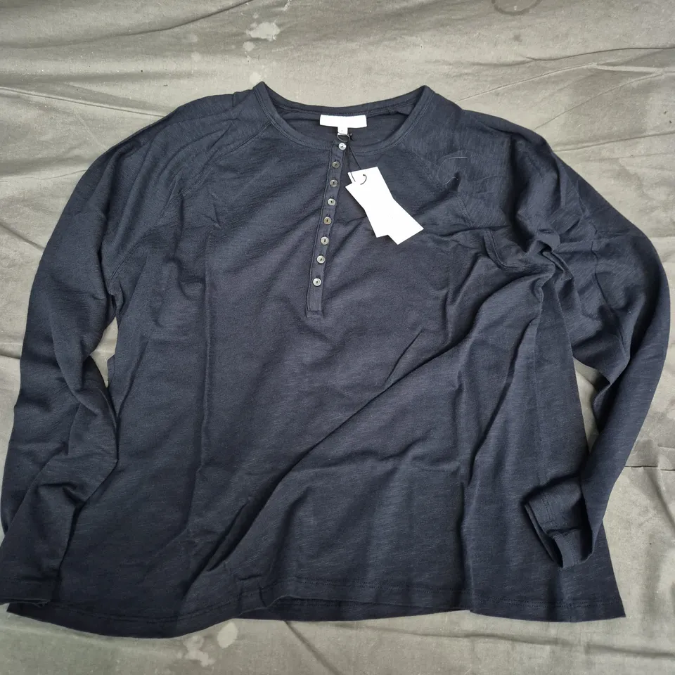 THE WHITE COMPANY NAVY ORGANIC COTTON RELAXED HENLEY TOP – WOMEN'S M