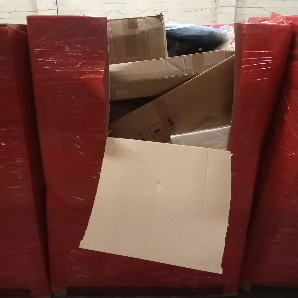 PALLET OF ASSORTED HOUSEHOLD GOODS AND PRODUCTS TO INCLUDE; DESK, BOXED FURNITURE ETC