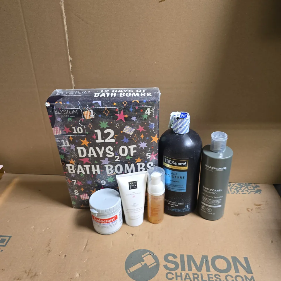 APPROXIMATEY 20 ASSORTED HEALTH AND BEAUTY PRODUCTS TO INCLUDE - MANCAVE SCALP CARE+ SHAMPOO - SUDOCREM AND RITUALS BODY CREAM
