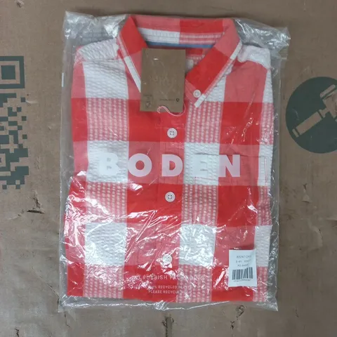 BAGGED BODEN KID'S COTTON GINGHAM SHIRT IN ORANGE SEERSUCKER SIZE 3-4 YEARS