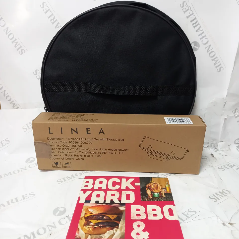 BOXED LINEA BBQ GRILL - GREY - WITH CARRY BAG & ACCESSORIES INCLUDING JACK WILLIAMS COOK BOOK