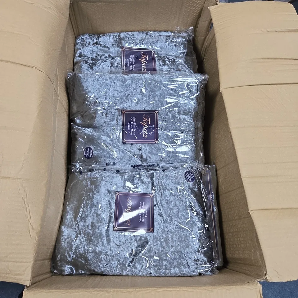 BOX OF APPROXIMATELY 8 X TOPAZ EYELET CURTAINS – SILKY FEEL BLACKOUT, FULLY LINED, 46 X 54 INCHES (117 CM X 137 CM)