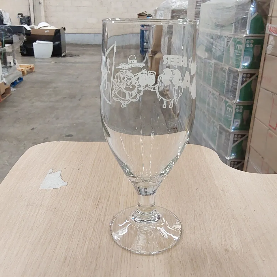 PALLET OF APPROXIMATELY 156 BOXES OF 6X BRAND NEW BIER CO 'DAD'S BEER GLASS' 380ML BEER GLASSES + 2 BOXES OF ASSORTED BEER GLASSES AND SOCKS
