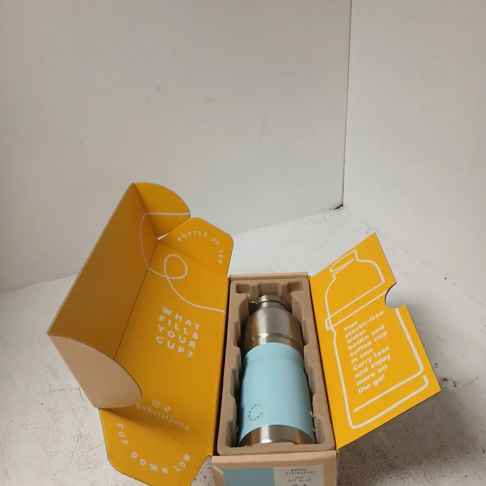 HYDRO-STYLE METAL WATER BOTTLE WITH LIGHT BLUE SLEEVE – BOXED