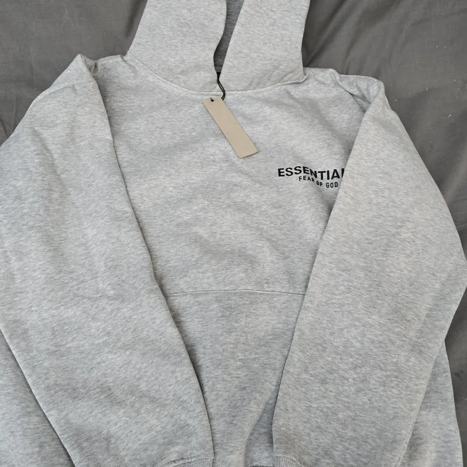 ESSENTIALS FEAR OF GOD PULL-OVER HOODIE IN GREY SIZE SMALL