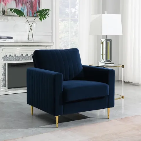 LOTSEE 84CM WIDE TUFTED VELVET ARMCHAIR - BLUE