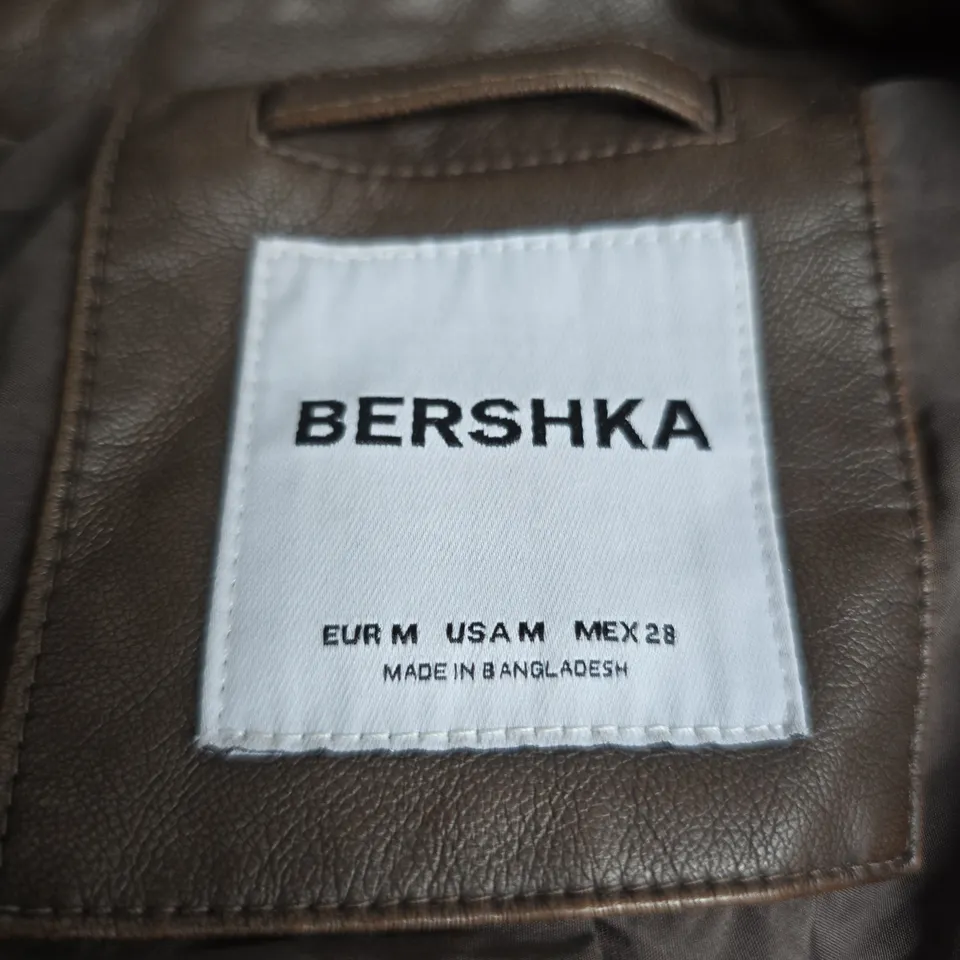 BERSHKA BROWN LEATHER BOMBER JACKET – MEN'S SIZE M