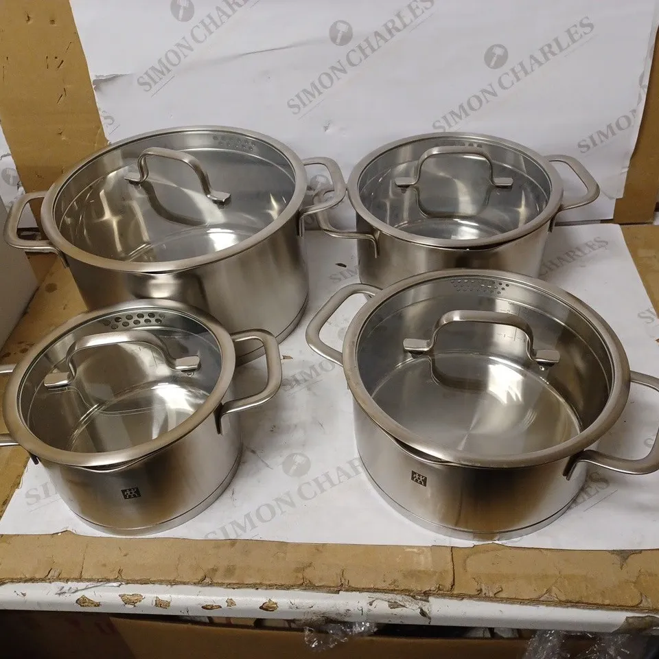 ZWILLING TRUEFLOW STAINLESS STEEL POT SET, 4 PIECES, SILVER