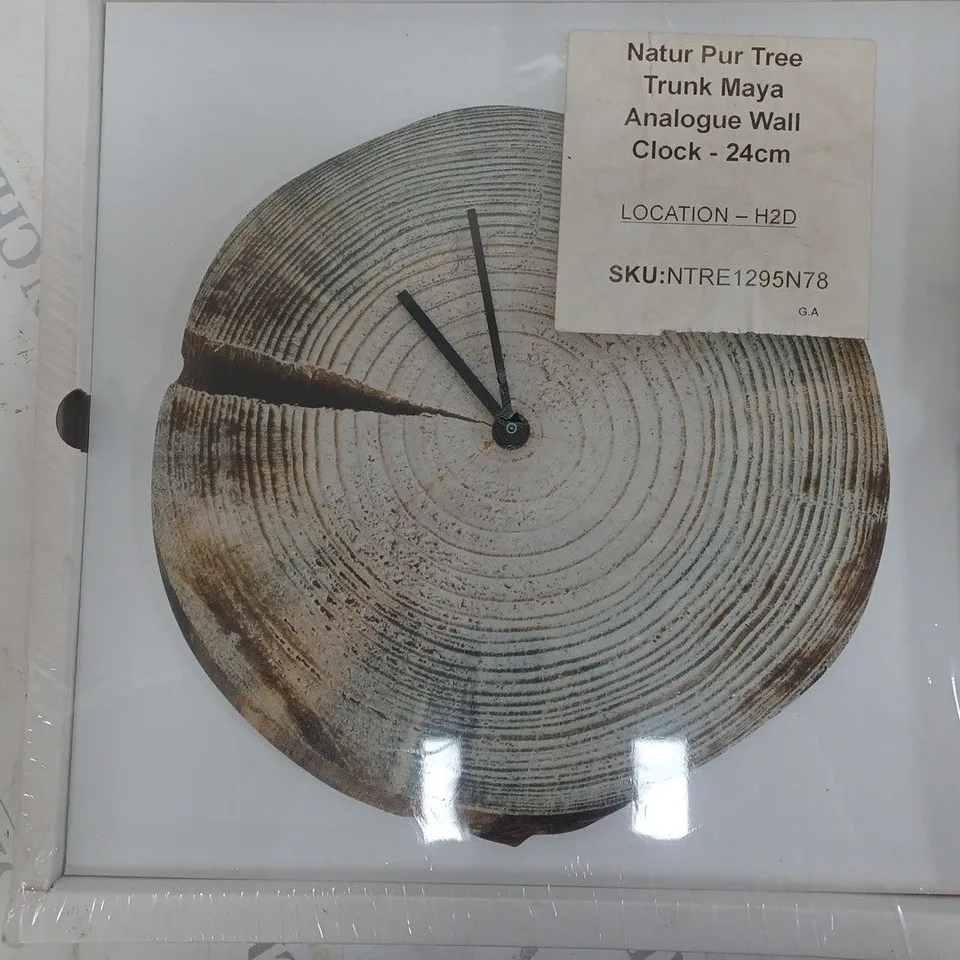 BOXED NATUR PUR TREE TRUNK MAYA ANALOGUE WALL CLOCK - 24CM