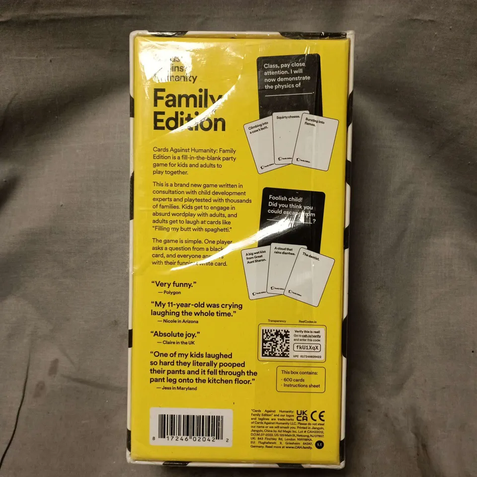 SEALED CARDS AGAINST HUMANITY: FAMILY EDITION – CARD GAME