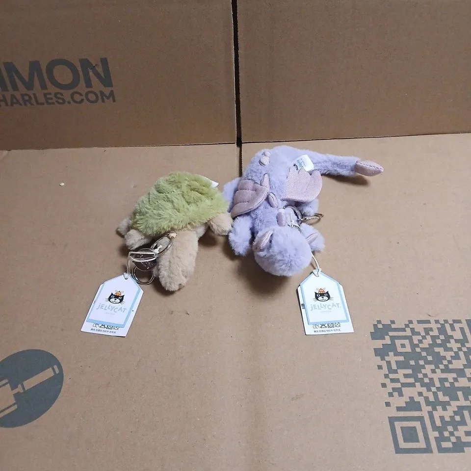 2 X JELLYCAT ITEMS: LAVENDER DRAGON BAG CHARM + I AM TIMMY TURTLE BAG CHARM (WITH BRANDED BAG)