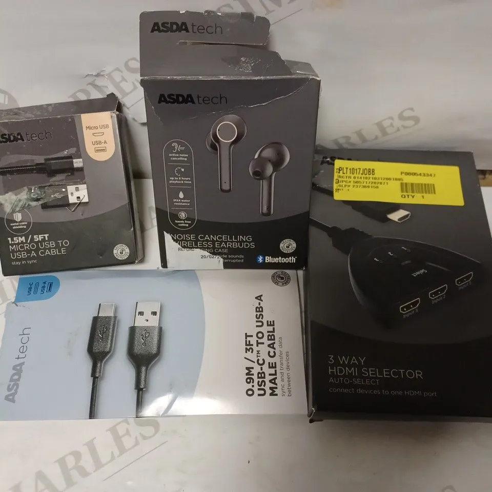 LOT OF FOUR TO INCLUDE EARBUDS , 3 WAY HDMI SELECTOR ETC