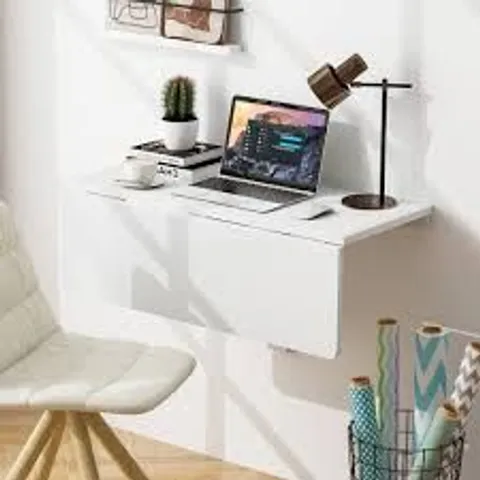 BOXED COSTWAY 80 X 60cm WALL MOUNTED FOLDING TABLE DROP-LEAF FLOATING WRITING DESK - WHITE