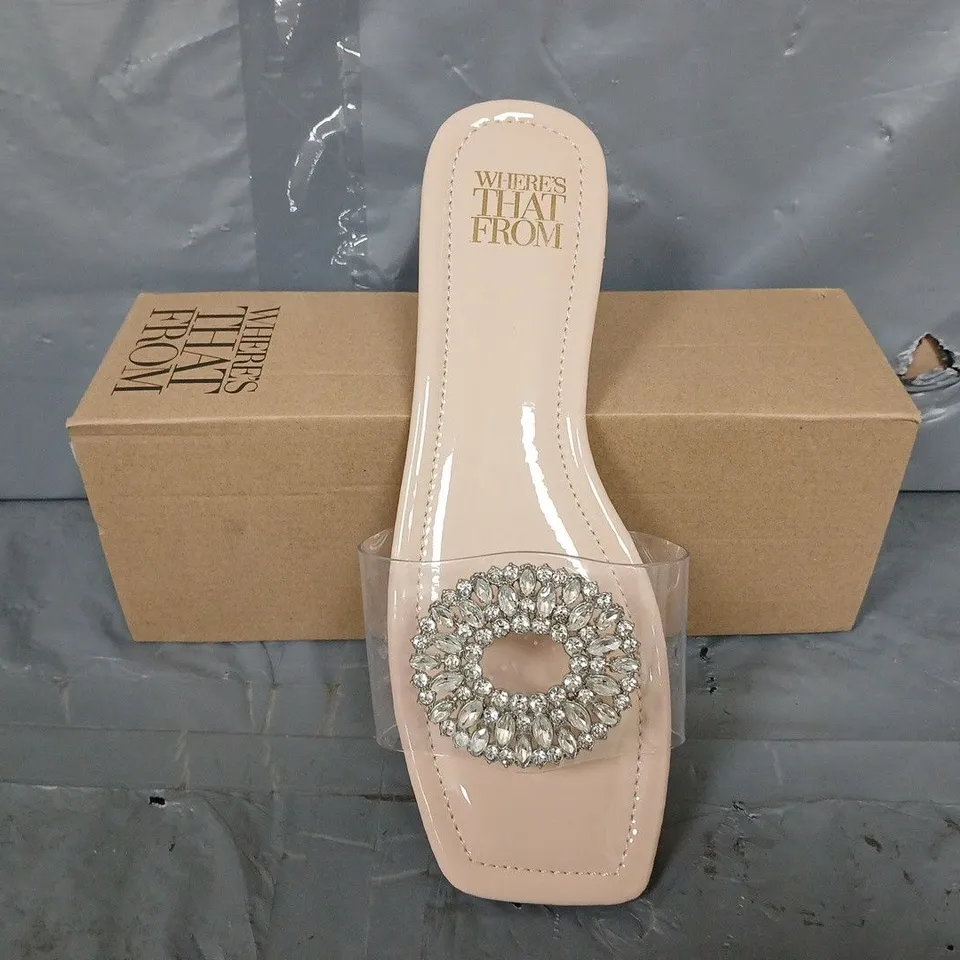 BOXED PAIR OF WHERES THAT FROM OPEN TOE FLIP FLOPS - UK 8 