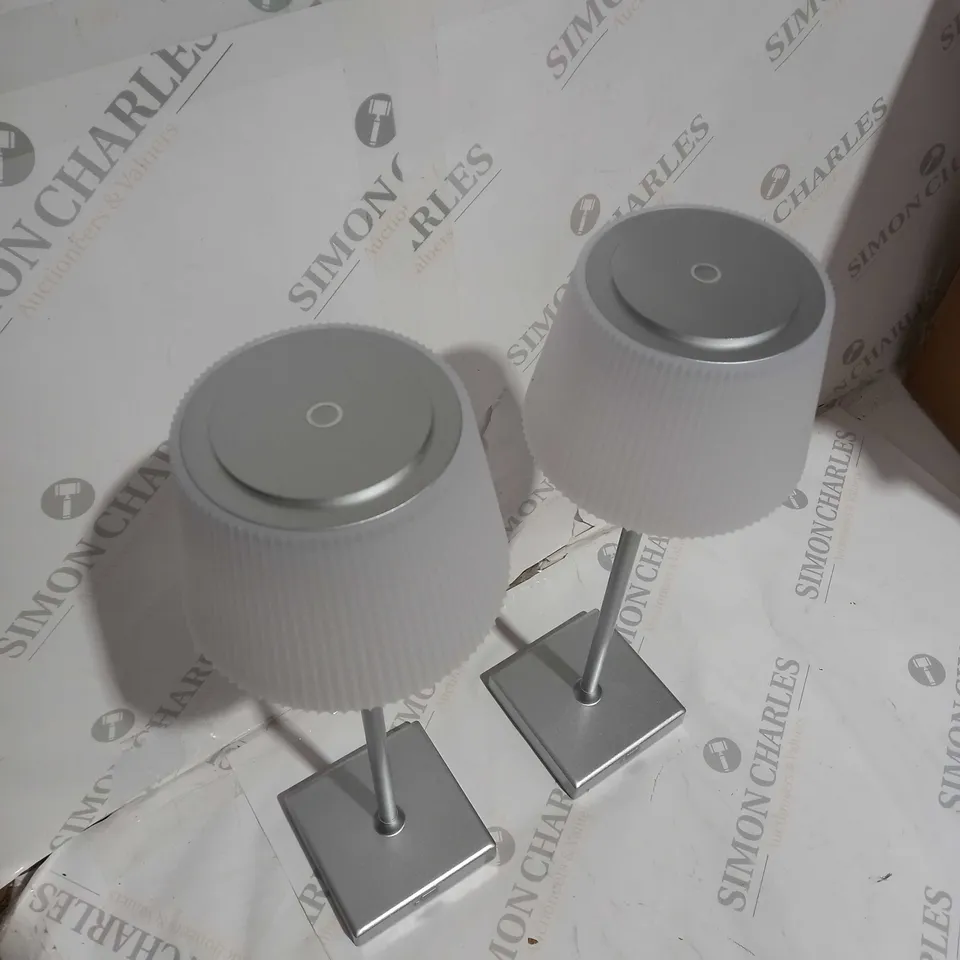 BOXED SFIXX SET OF 2 INDOOR OUTDOOR TOUCH TABLE LIGHTS IN SILVER 