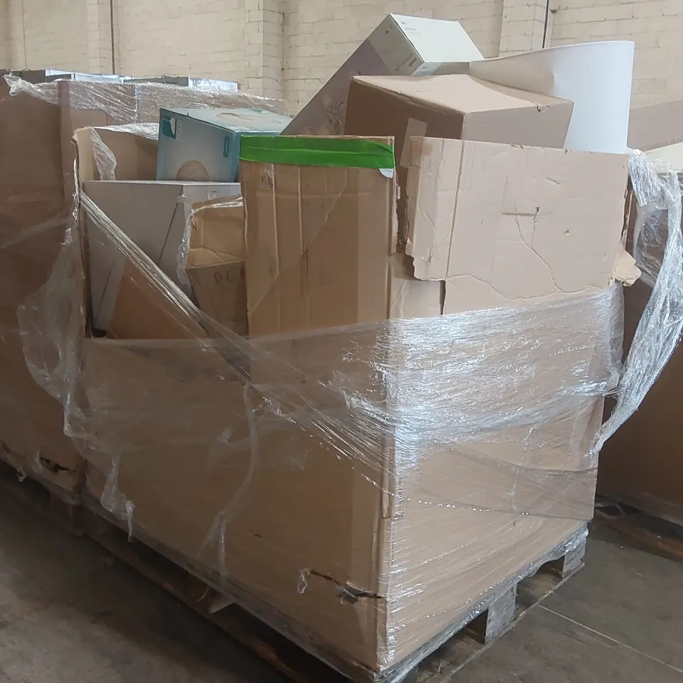 PALLET TO CONTAIN A VERY LARGE QUANTITY OF DESIGNER INDOOR LIGHTING PRODUCTS TO INCLUDE: CEILING LIGHTS, DESK LAMP, DRUM SHADE ECT