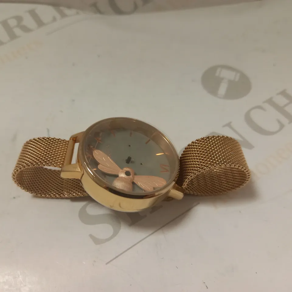 OLIVIA BURTON LUCKY BEE GREY DIAL AND ROSE GOLD MESH WATCH RRP £155