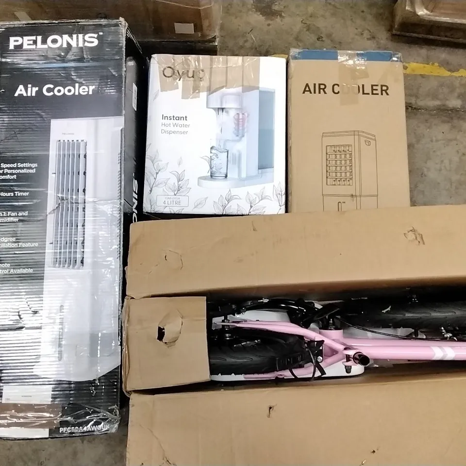 PALLET OF ASSORTED PRODUCTS INCLUDING AIR COOLER, INSTANT HOT WATER DISPENSER, KIDS TRICYCLE, FOLDING CAMPING CHAIR, TOILET SEAT